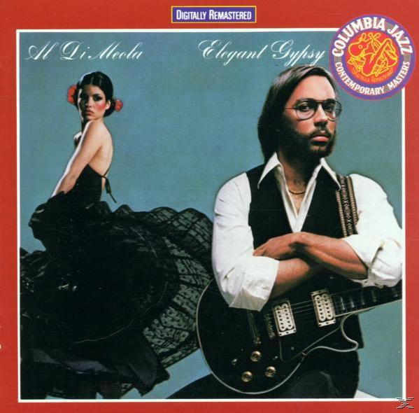 Albumcover von 'Elegant Gypsy' von Al Di Meola. Zeigt einen Mann mit Gitarre und eine Frau in schwarzem Kleid.