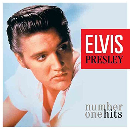 Elvis Presley-t ábrázoló album borító. Balra néz; 'Elvis Presley' és 'number one hits' szöveg.