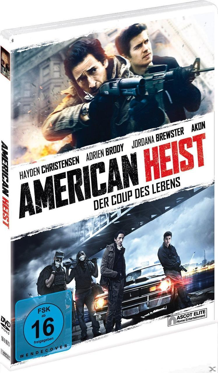 DVD-Cover des Films American Heist. Zwei Männer mit einer Waffe oben und vier Männer unten. Der Titel steht in roten Buchstaben.