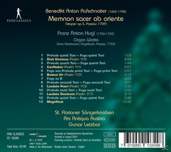 VARIOUS - Memnon Sacer Ab Oriente (Vesper Op.5, Passau 1709  - (CD)