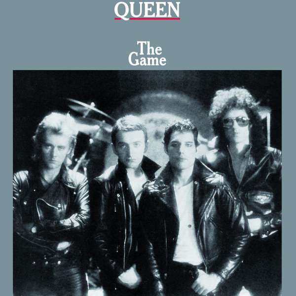 A Queen 'The Game' című albumának borítója. A zenekar tagjai bőrdzsekiben, sötét háttér előtt.