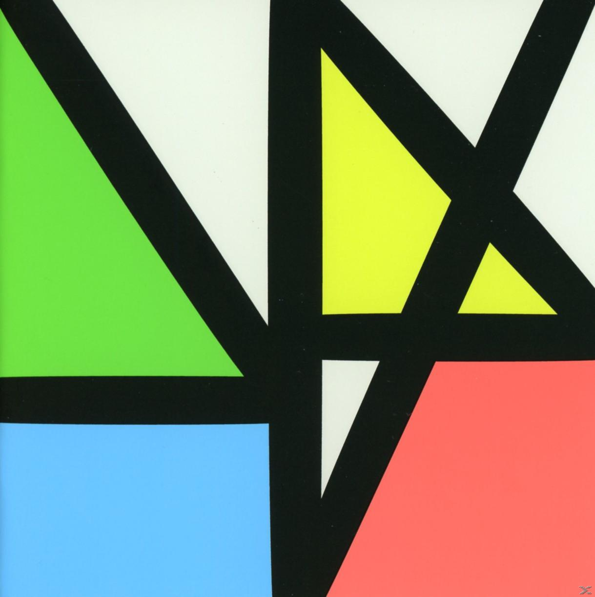 Albumcover mit abstraktem Design. Mit farbigen Quadraten und schwarzen Linien.