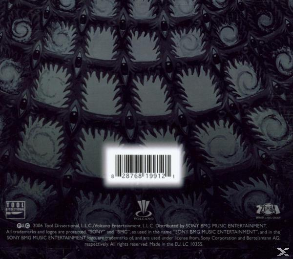 Ein Albumcover mit einem Barcode und einem Muster von Augen.