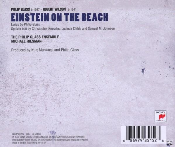 Album borító a 'Einstein on the Beach' szöveggel. Fehér háttér vonalkóddal az alján.