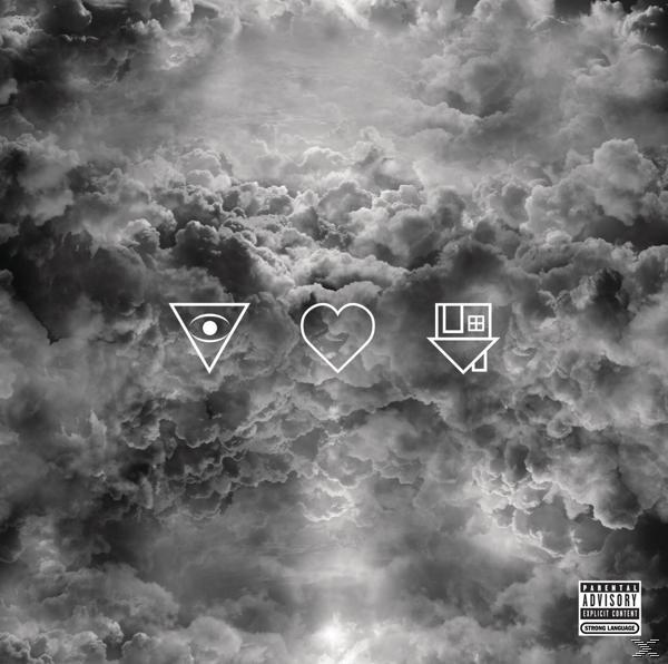 The Neighbourhood album borító. Fehér szimbólumok felhős háttéren. Szem, szív, ház szimbólumok. Szülői felügyelet.