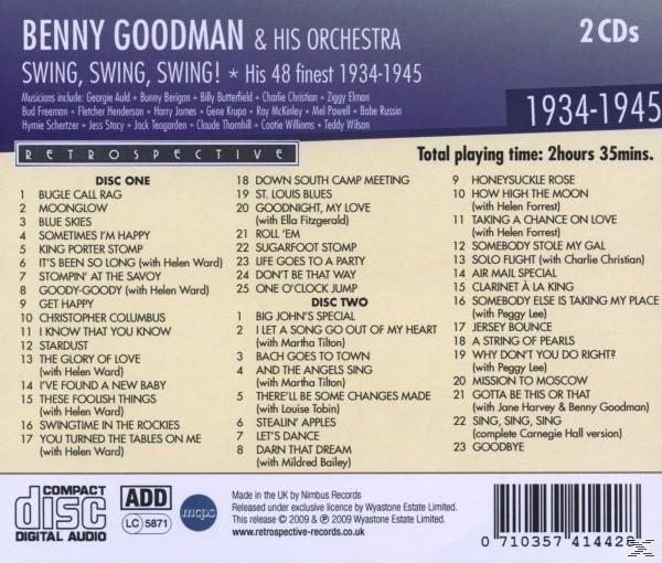 Albumcover von Benny Goodman. Text listet Songs, Musiker und den Albumtitel "Swing, Swing, Swing!"