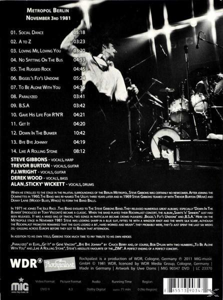 Rückseite des Albums: Live-Konzert Trackliste mit Notizen und Credits. Schwarz-Weiß-Foto einer Bühne.