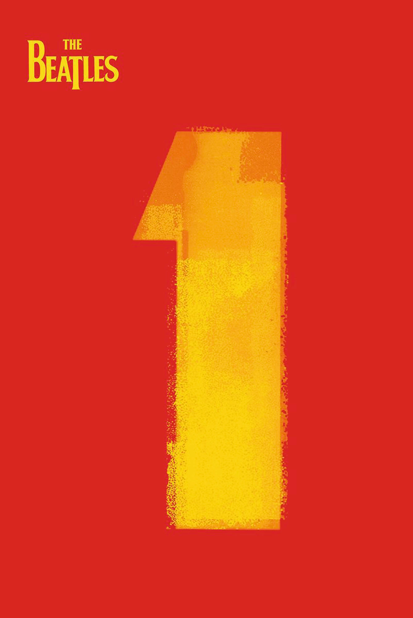 Albumcover für '1' von The Beatles. Fettgedruckte gelbe Eins auf rotem Hintergrund. Beatles-Logo oben.