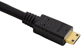 Zwarte HDMI-connectorkabel met een gouden connector. De kabel staat op een witte achtergrond.
