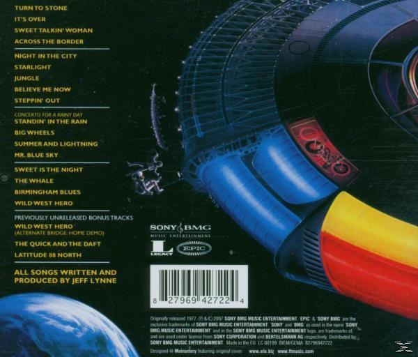 CD-Cover: Raumschiff, Planet, Trackliste und Text, blaue und dunkle Töne.