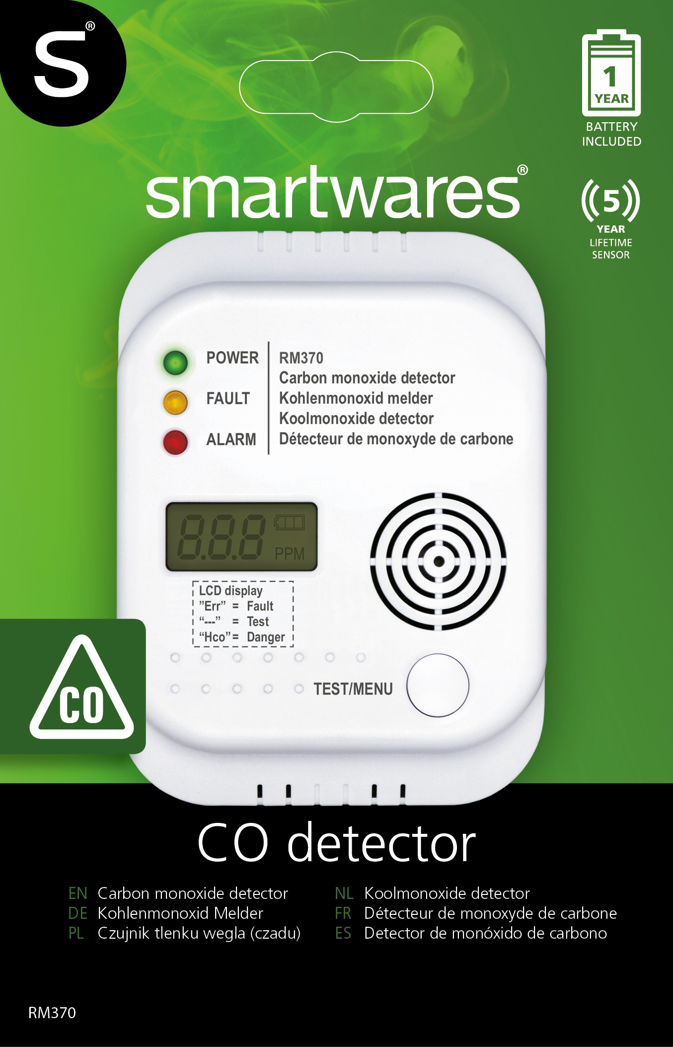 SMARTWARES SW RM370  Kohlenmonoxidmelder, Weiß