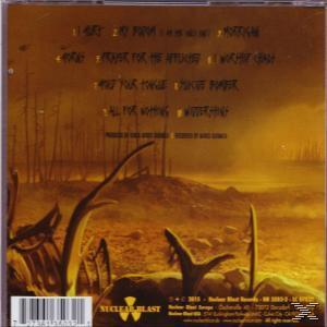 CD-Cover-Kunst mit einer trostlosen Landschaft in Orange und Braun, Titelliste links.