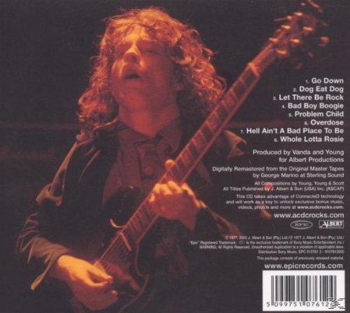 Rückseite eines Albums mit einem Mann, der Gitarre spielt, einer Titelliste und Credits.