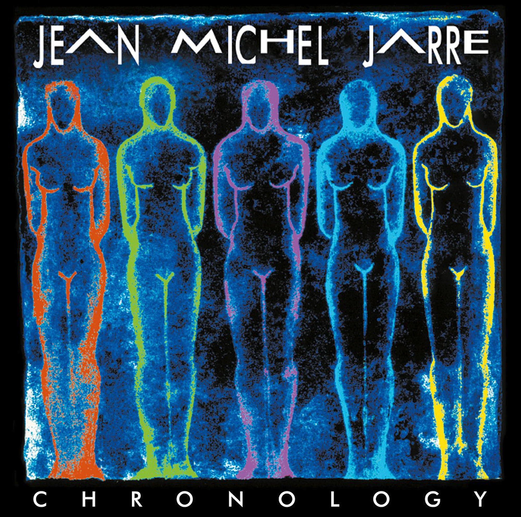 Album borító öt színes figurával. A cím Chronology, az előadó Jean Michel Jarre.