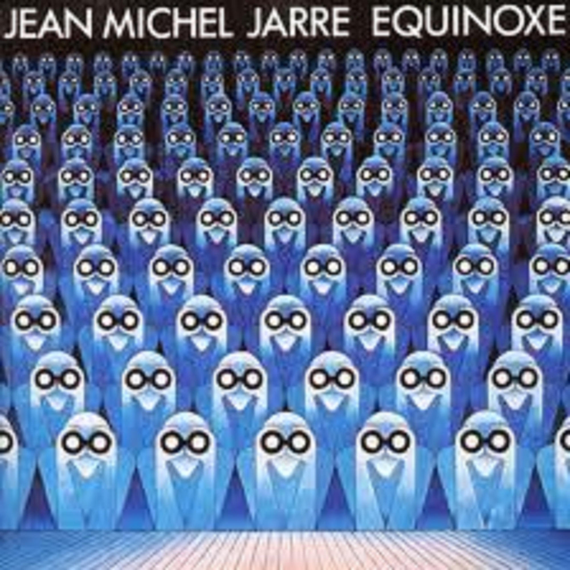 Albumcover mit zahlreichen blauen, eiförmigen Figuren mit Brillen.