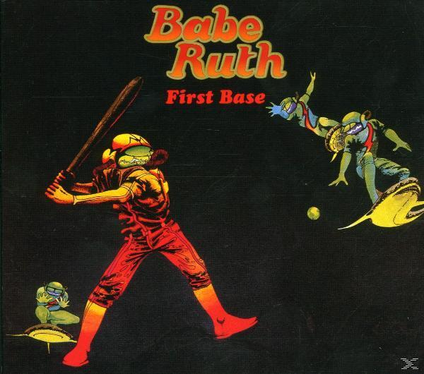 Album borító: Babe Ruth. Rajzolt baseball jelenet. Ütő, mezőnyjátékosok és egy baseball labda.
