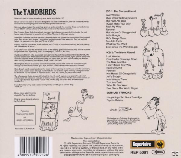 Rückseite der CD-Hülle mit Text und Illustrationen. Listet Tracks und Credits auf. Enthält Cartoon-Zeichnungen.