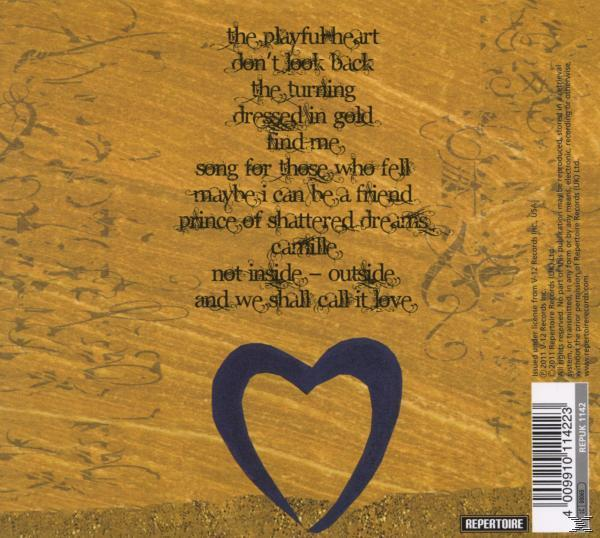 Albumcover mit Herzform, Songtiteln und dekorativem Text.