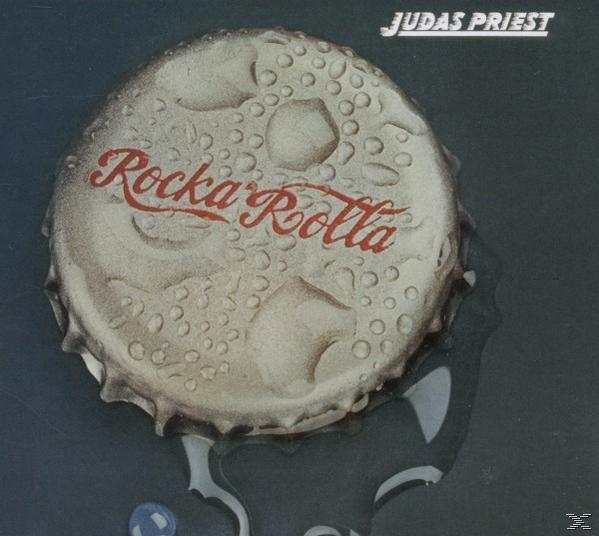 Albumcover mit einem Flaschenverschluss; Titel: Rocka Rolla, von Judas Priest.
