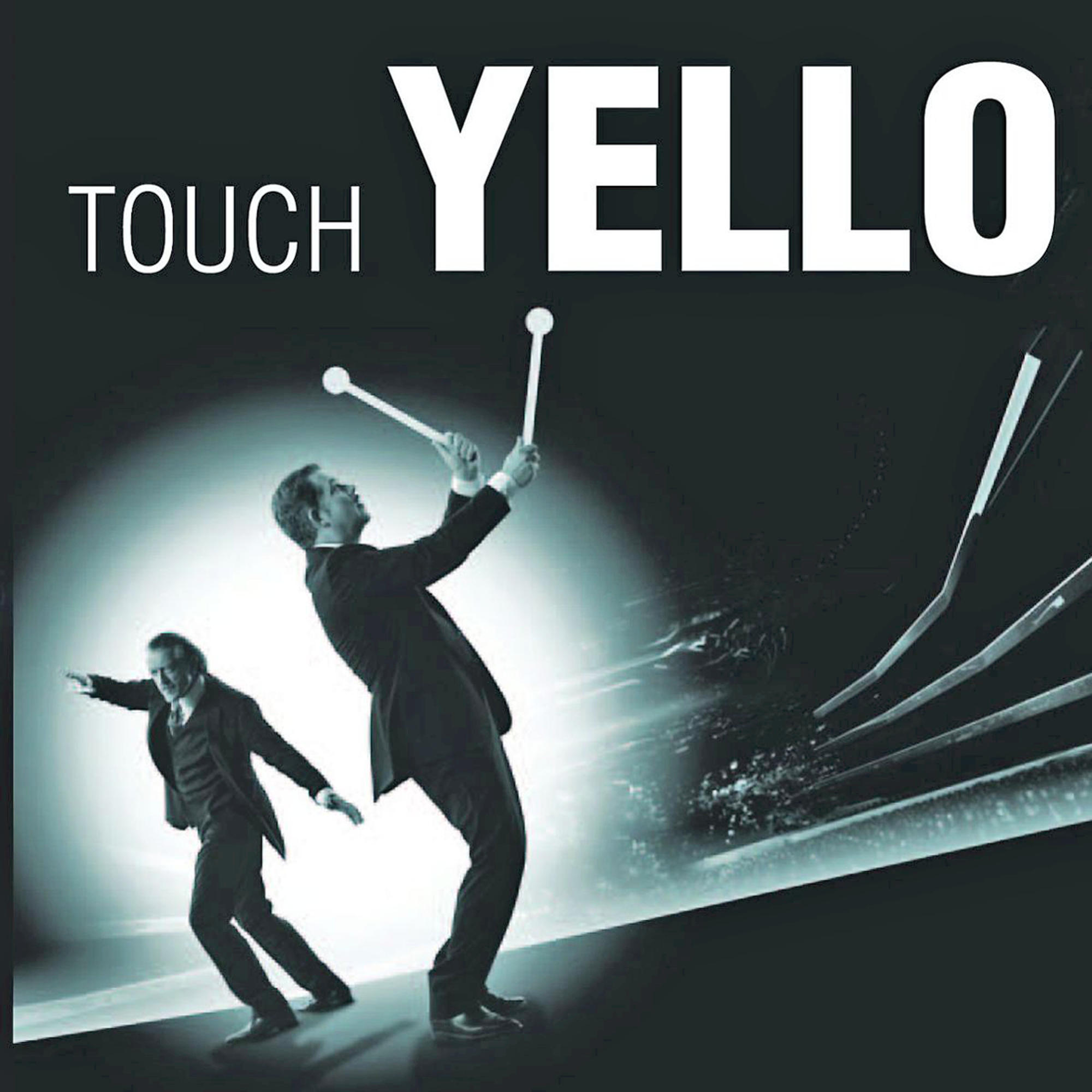Albumcover: zwei Männer in Anzügen spielen Schlaginstrumente. Text: TOUCH YELLO.