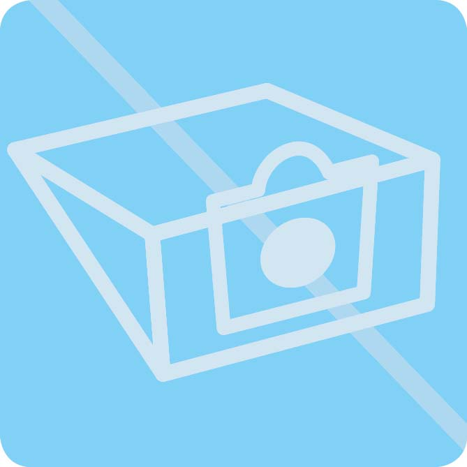 Hellblaue Box mit Kamera-Symbol, diagonale Linie, alles auf blauem Hintergrund.