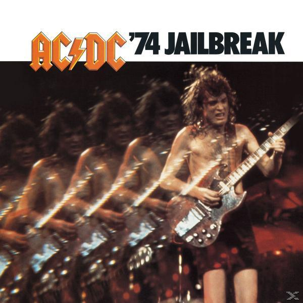 Albumcover für AC/DCs '74 Jailbreak. Bild eines Mannes ohne Hemd, der Gitarre spielt, mit Mehrfachbelichtungen.