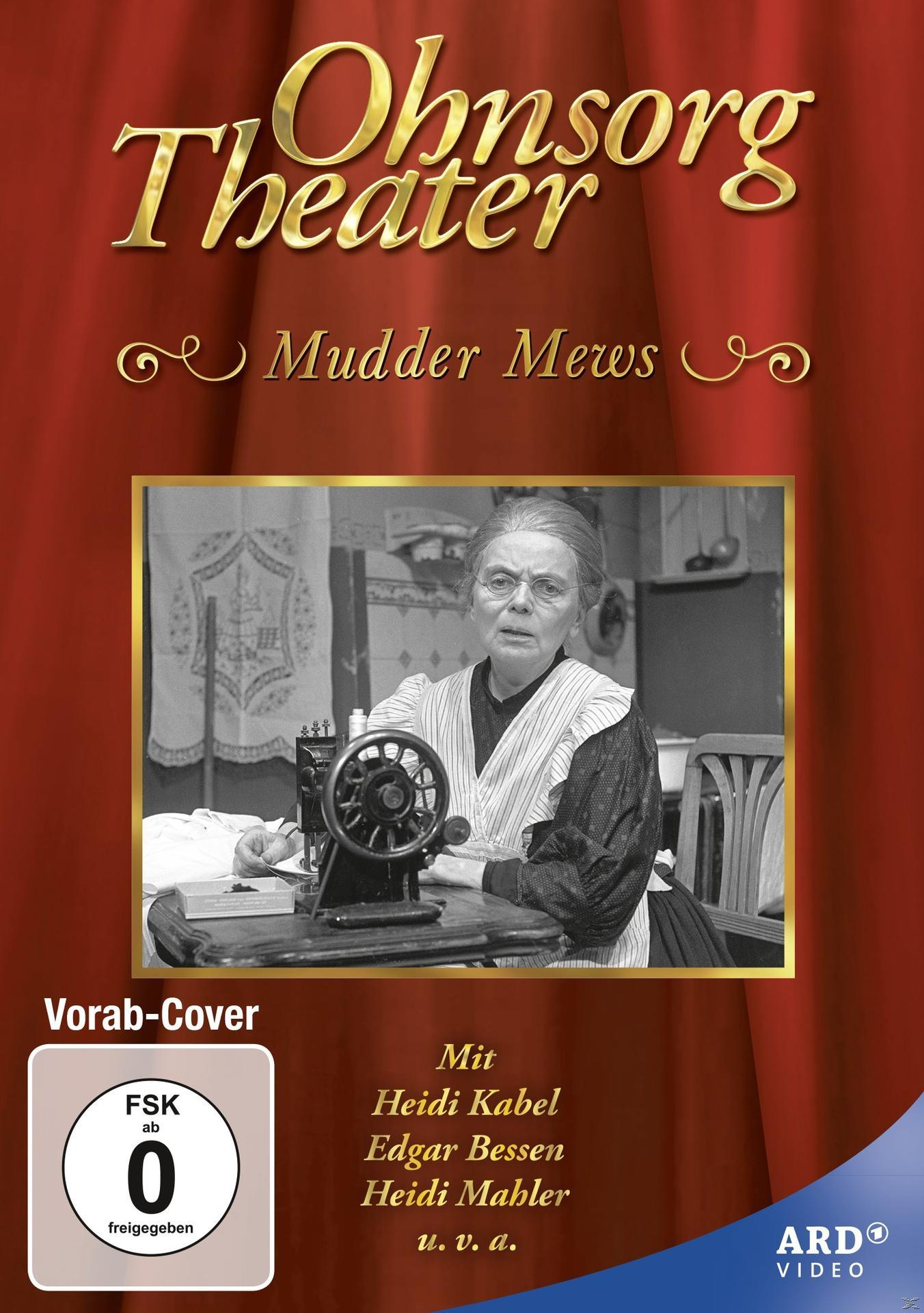 DVD-Cover: Frau mit Brille beim Nähen. Text: 'Ohnsorg Theater Mudder Mews'.