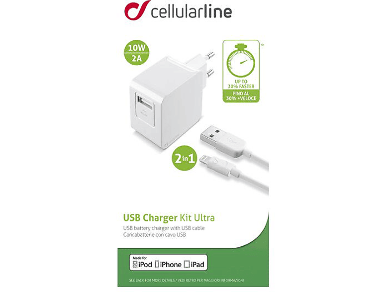 CELLULARLINE Lightning 2A Kablo ve Adaptör Seyahat Şarj Cihazı_1