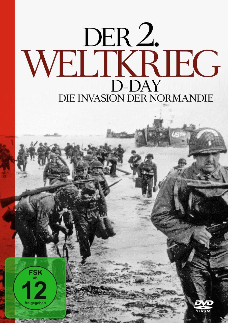 Schwarz-Weiß-DVD-Cover der D-Day-Invasion. Soldaten waten durch das Wasser. Titel: Der 2. Weltkrieg.