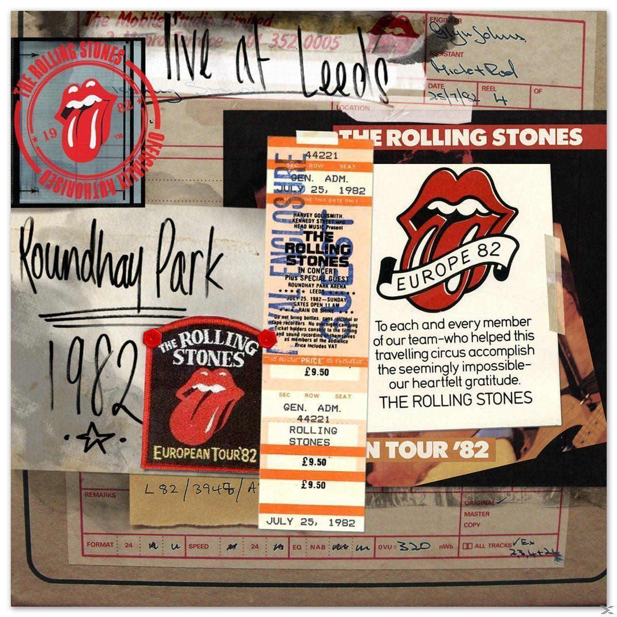 Rolling Stones-Memorabilien, Ticket, Logo und Text. Collage aus verschiedenen Elementen.