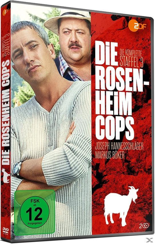 DVD-Cover: Zwei Männer, Titel 'Die Rosenheim Cops', grüne Altersfreigabe, roter Hintergrund.
