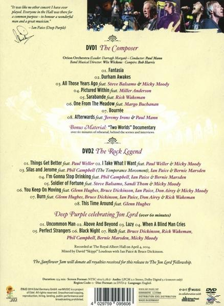 Rückseite einer DVD: 'Deep Purple - The Sunflower Jam' mit Aufführung und Bonusmaterial.