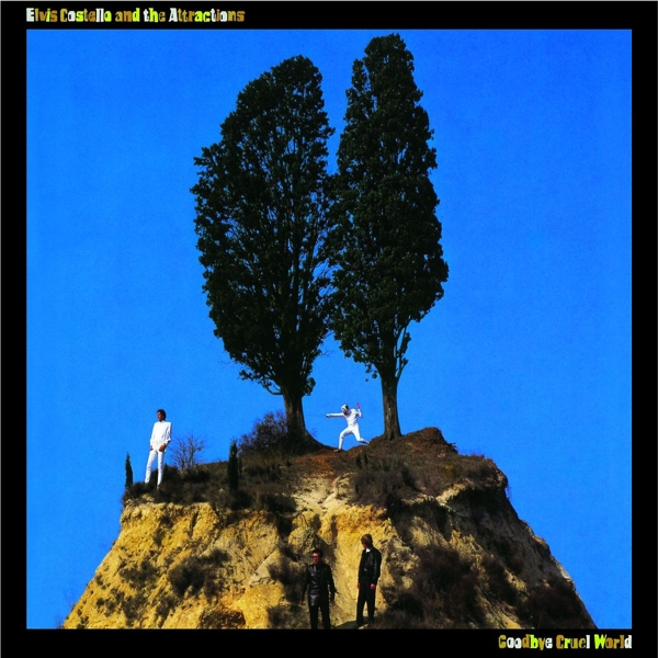 Albumcover: Bäume, Figuren auf einem Hügel, blauer Himmel und Text.
