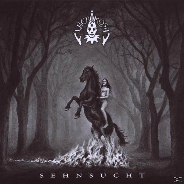 Albumcover. Schwarz-Weiß-Bild einer Frau, die auf einem Pferd über Flammen reitet. Der Titel unten.