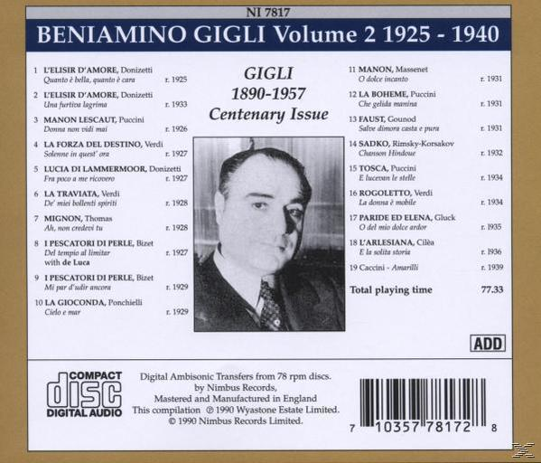 Gigli Benjamino, Benjamino/various Gigli - Gigli Vol.2 1925-1940  - (CD)