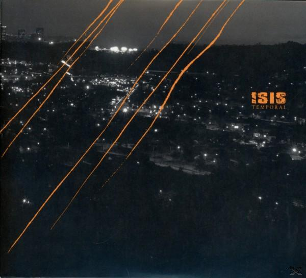 Albumcover. ISIS Temporal. Eine Nachtstadtansicht mit orangefarbenen Linien. Der Titel steht oben.