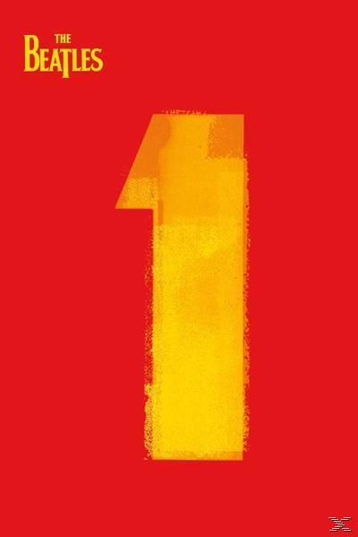 Beatles-Albumcover: Roter Hintergrund mit einer großen, gelben Zahl 1 und dem Bandnamen.