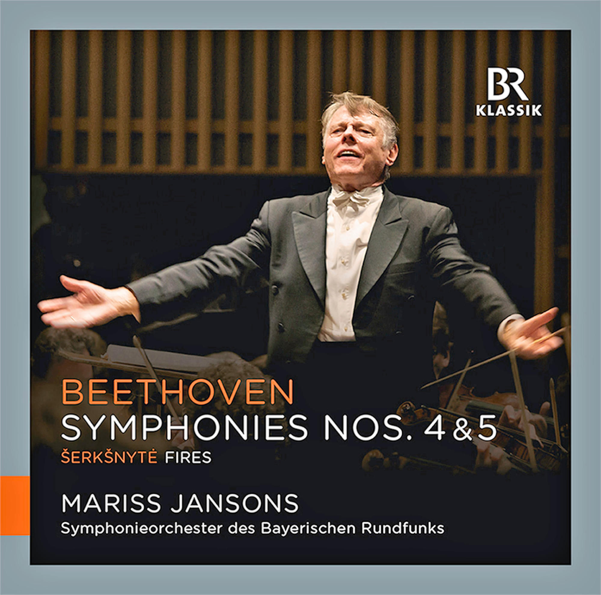 Albumcover mit einem Dirigenten. Titel: Beethoven Symphonien Nr. 4 & 5. Text in mehreren Sprachen.