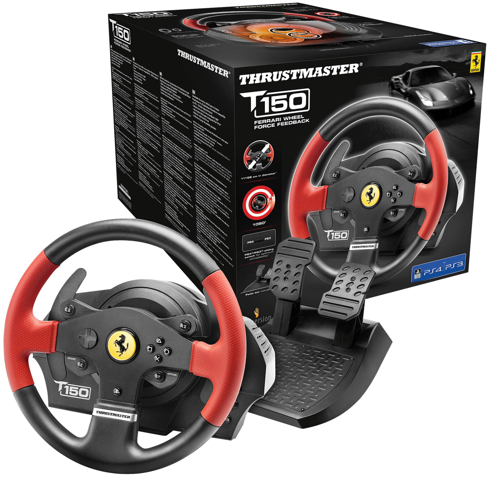 THRUSTMASTER T150 Ferrari Edition (Lenkrad inkl. 2-Pedalset, PS4 / PS3 / PC) Lenkrad inkl. Pedalset