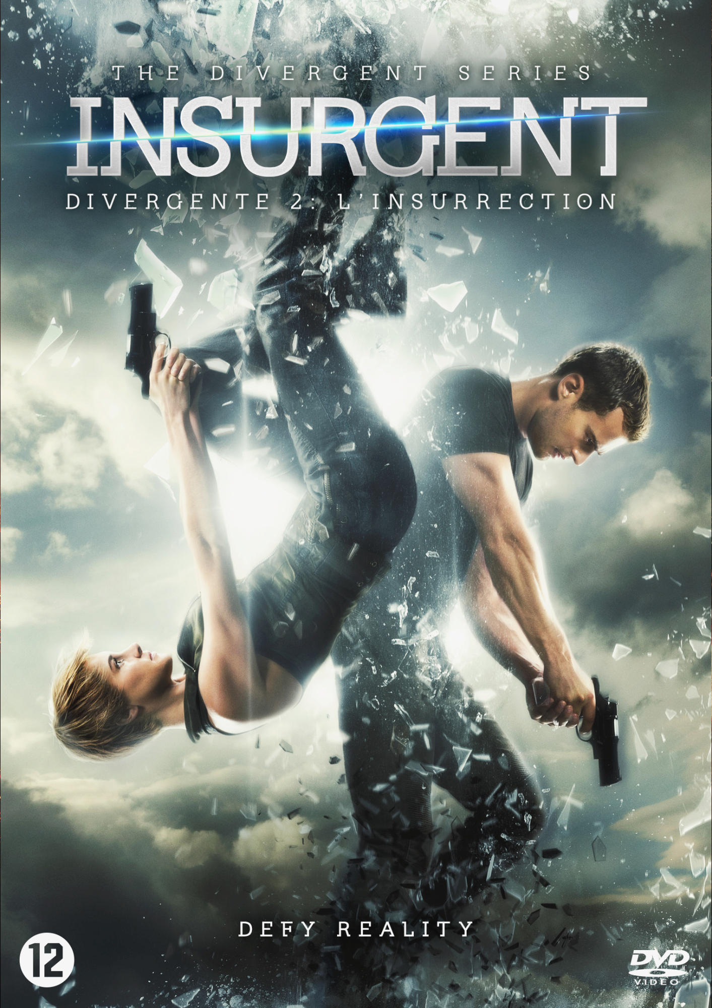 Filmover. Twee mensen in de lucht, met geweren. Titel: Insurgent, The Divergent Series.