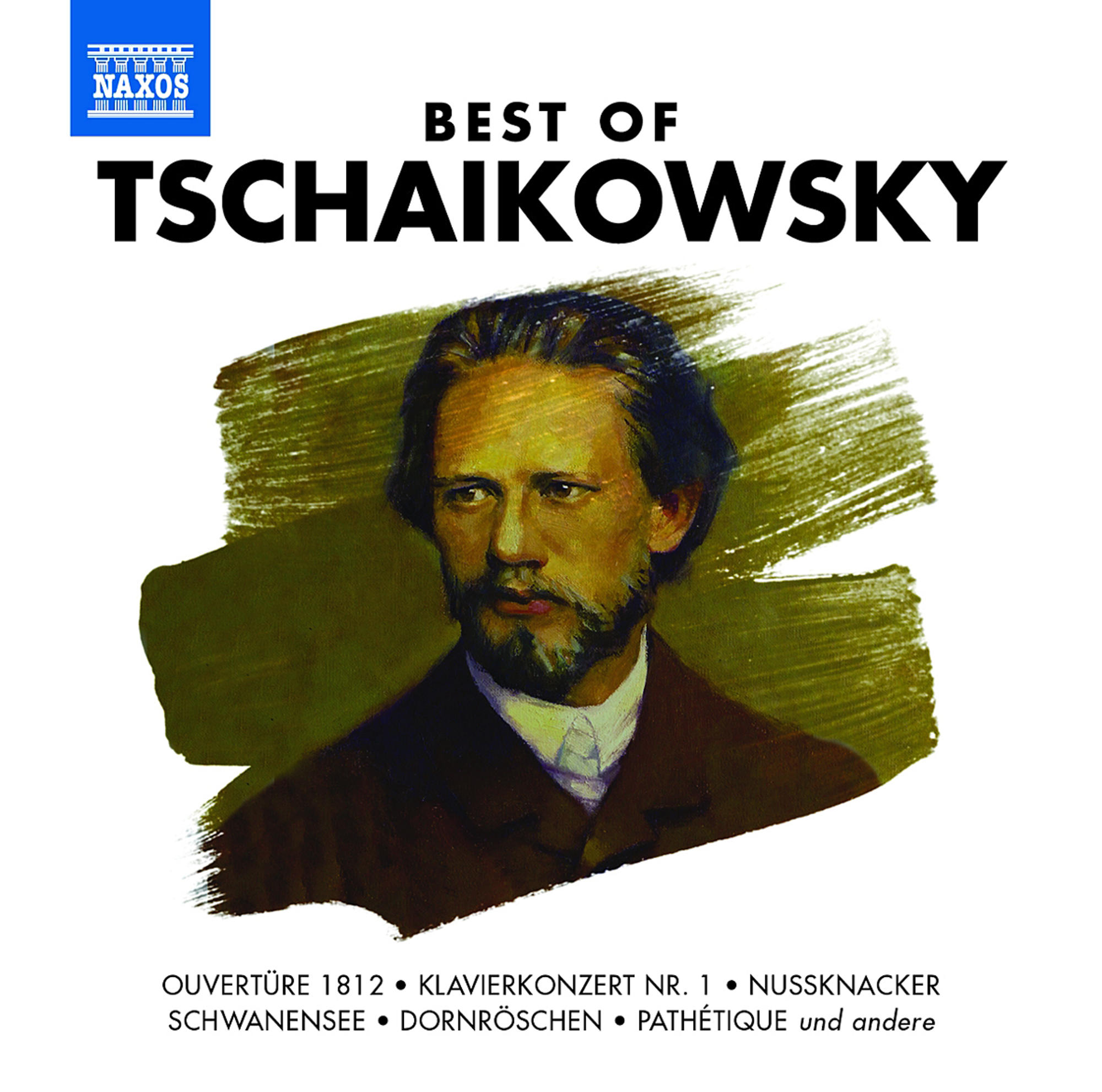 Albumcover mit einem Porträt von Tschaikowsky, Text „Best of Tschaikowsky“.