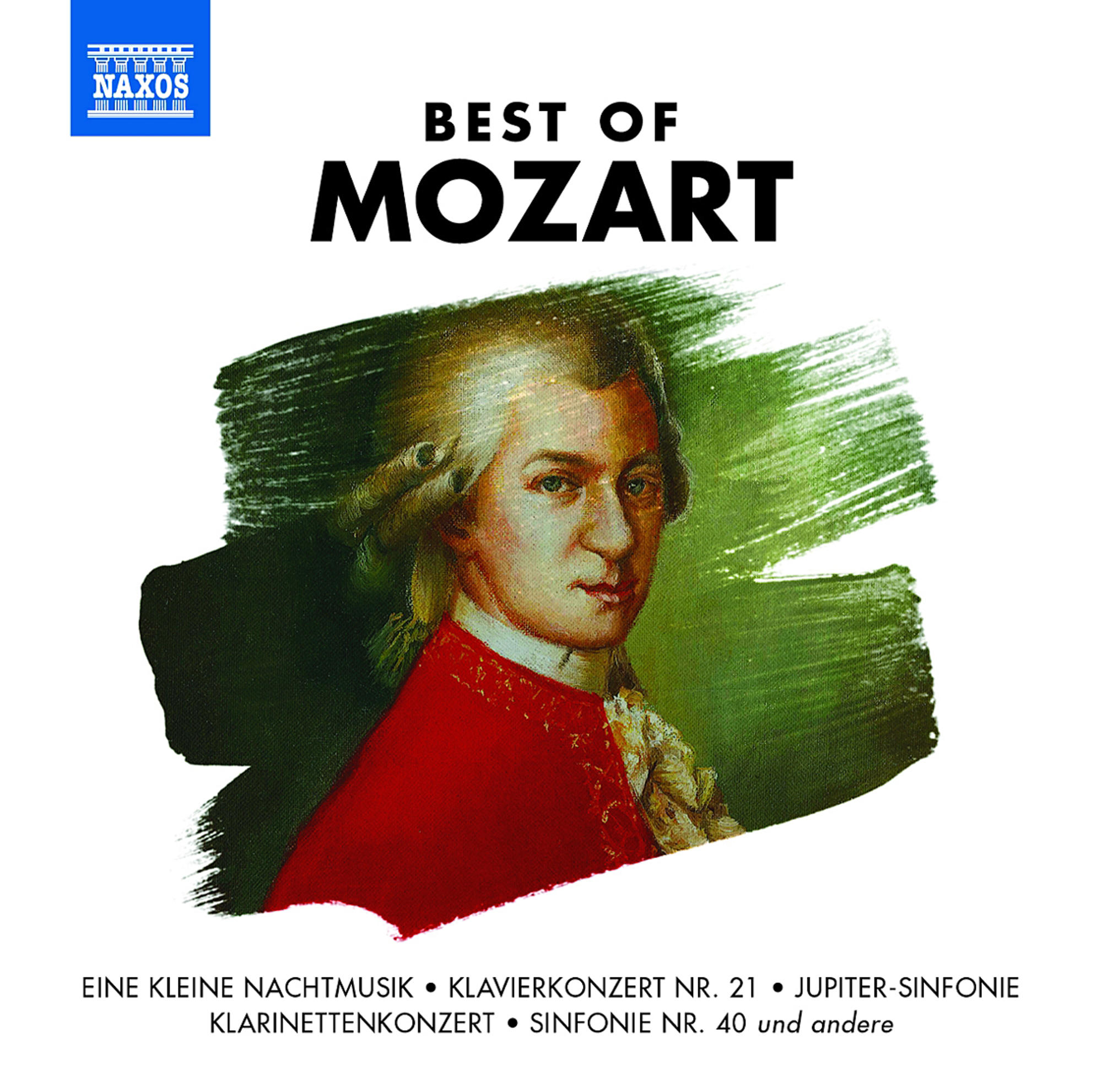 Albumcover. Porträt eines Mannes in einem roten Mantel mit dem Text 'Best of Mozart' oben.