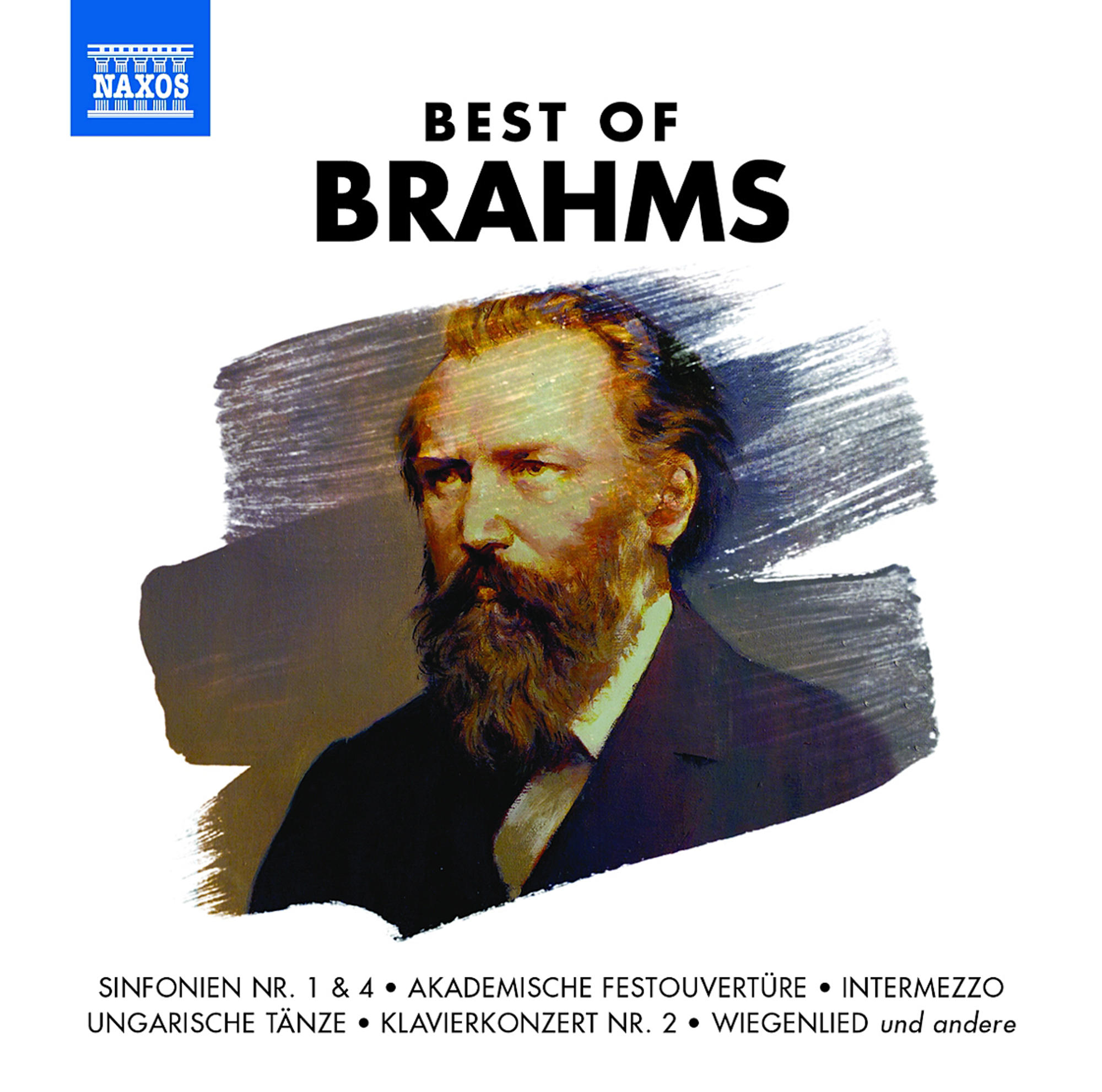 Albumcover für Best of Brahms. Ein Porträt eines Mannes mit Bart, mit Text und Logo.