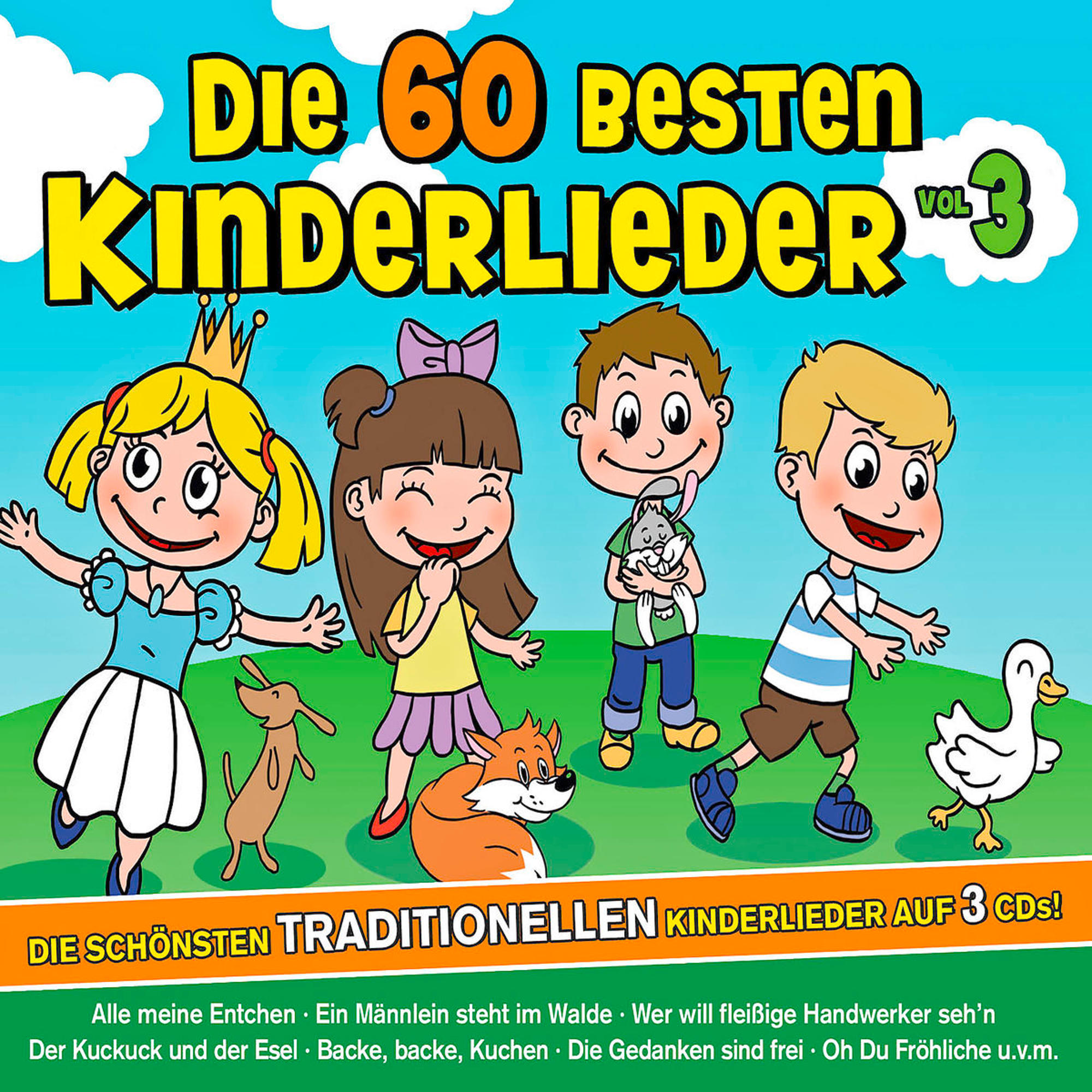 Albumcover mit Kinder-Cartoonfiguren und Text auf Deutsch.