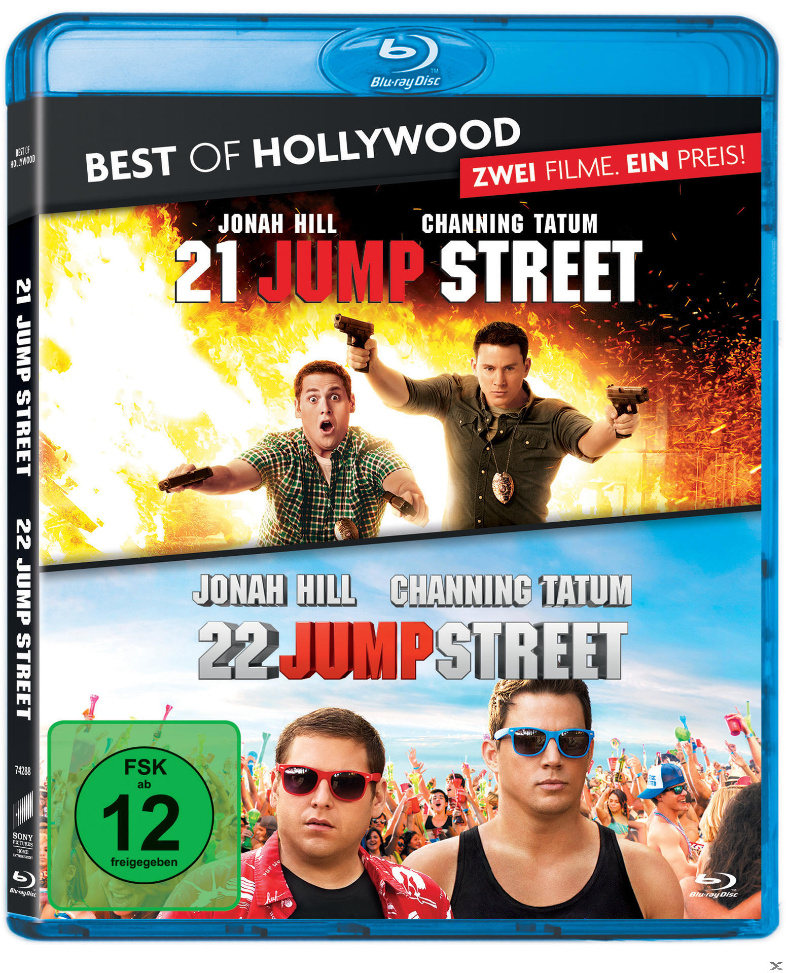 DVD-Cover: Jonah Hill und Channing Tatum halten Waffen. Der Titel lautet 21 Jump Street und 22 Jump Street.