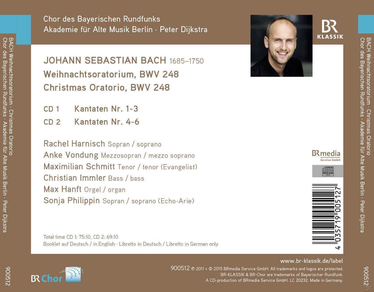 CD-Cover mit Text über Johann Sebastian Bachs Weihnachtsoratorium, mit Porträt.