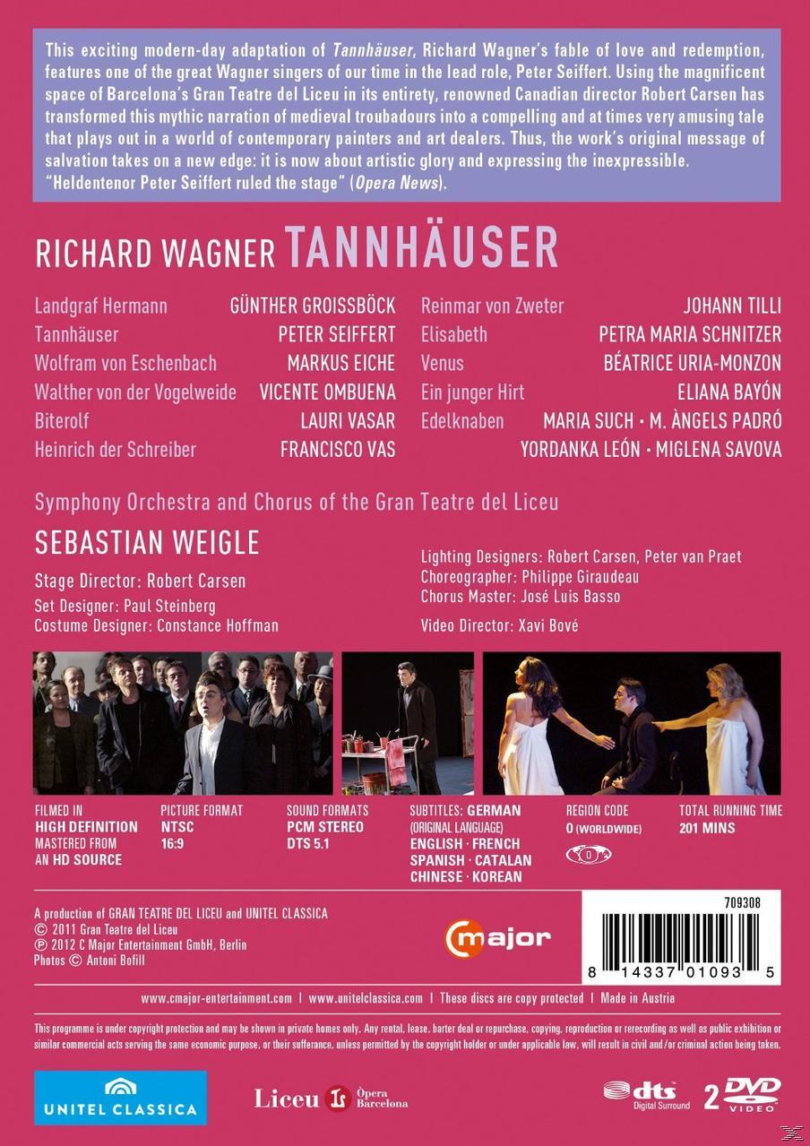 Rückseite der DVD der Oper Tannhäuser von Richard Wagner, mit Besetzung und Credits.