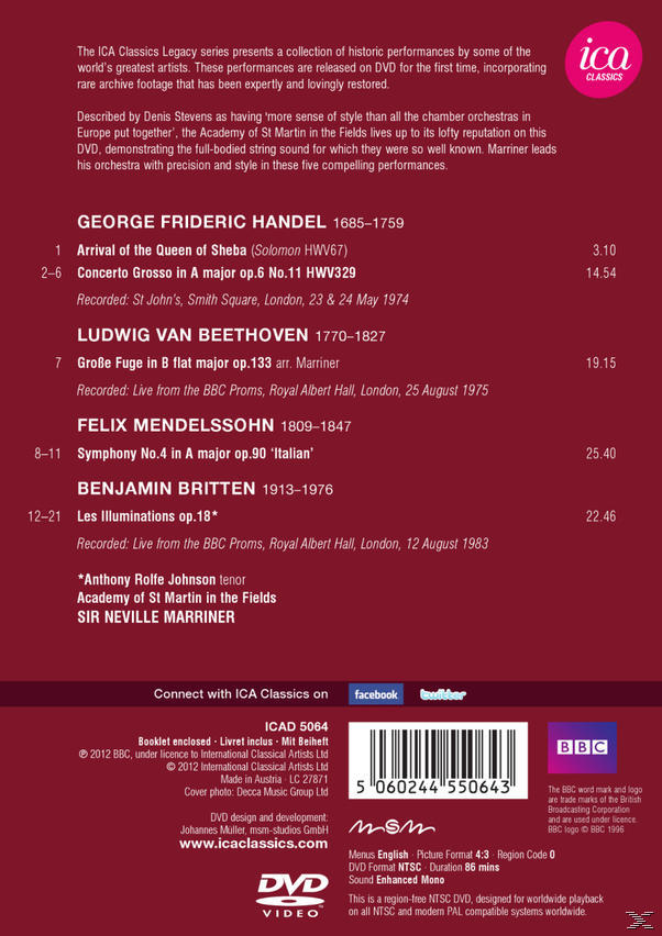 Rückseite einer DVD-Hülle mit Details zu einer klassischen Musikaufführung.