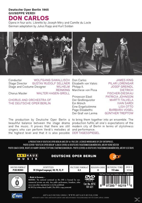 Pilar Lorengar, Dietrich Fischer-Dieskau, Josef Greindl, Patricia Johnson, Martti Talvela, Chor Der Deutschen Oper Berlin, Orchester Der Deutschen Oper Berlin, James King - Don Carlos  - (DVD)