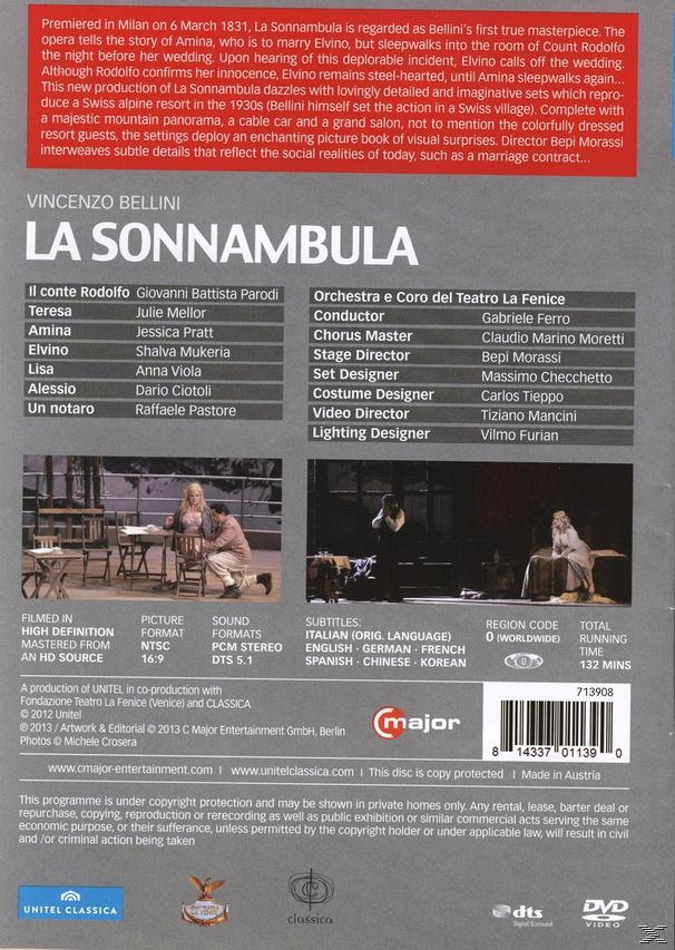 Rückseite einer DVD-Hülle. Text und Bilder über die Oper 'La Sonnambula' sind sichtbar.